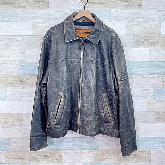 Timberland Other - Timberland 100% Cowhide Leather Distressed Jacket Brown Zip Up Vintage Mens XL